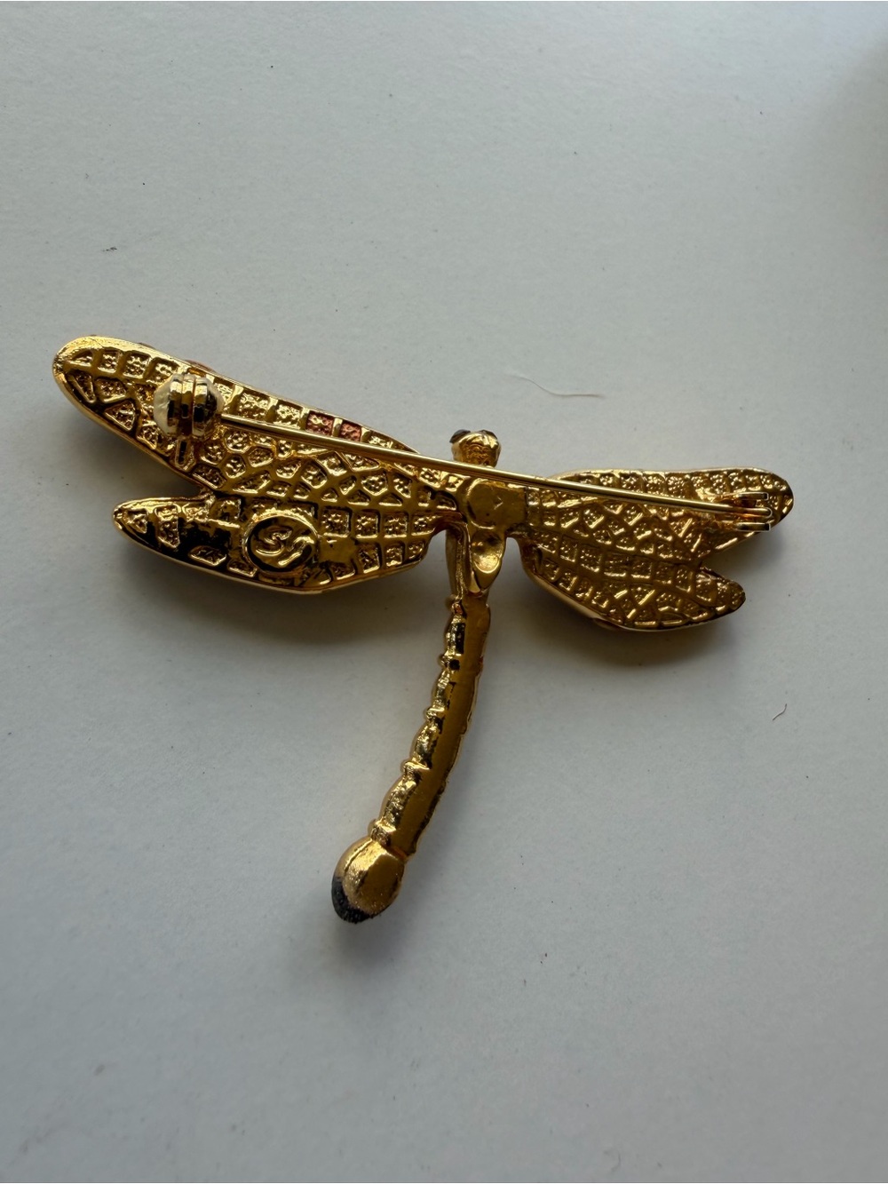 Gold & Copper Dragonfly Brooch with Crystal Accents - Picture 7 of 8